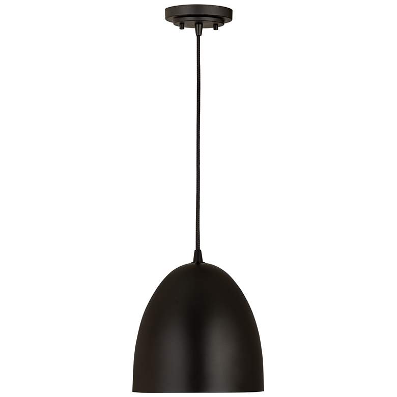 Image 1 Z-Lite 9.5" Wide 1-Light Matte Black Finish Dome Pendant Light