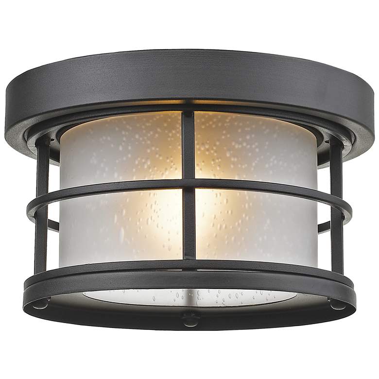 Image 1 Z-Lite Additions 10 inch Wide Black with White Glass Outdoor Ceiling Light