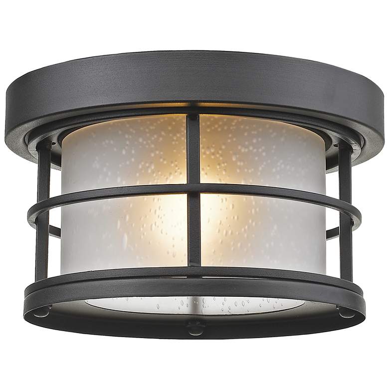 Image 1 Z-Lite Additions 10" Wide Black with White Glass Outdoor Ceiling Light