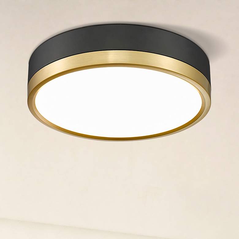 Image 2 Z-Lite Algar 12" Wide Matte Black and Modern Gold LED Ceiling Light