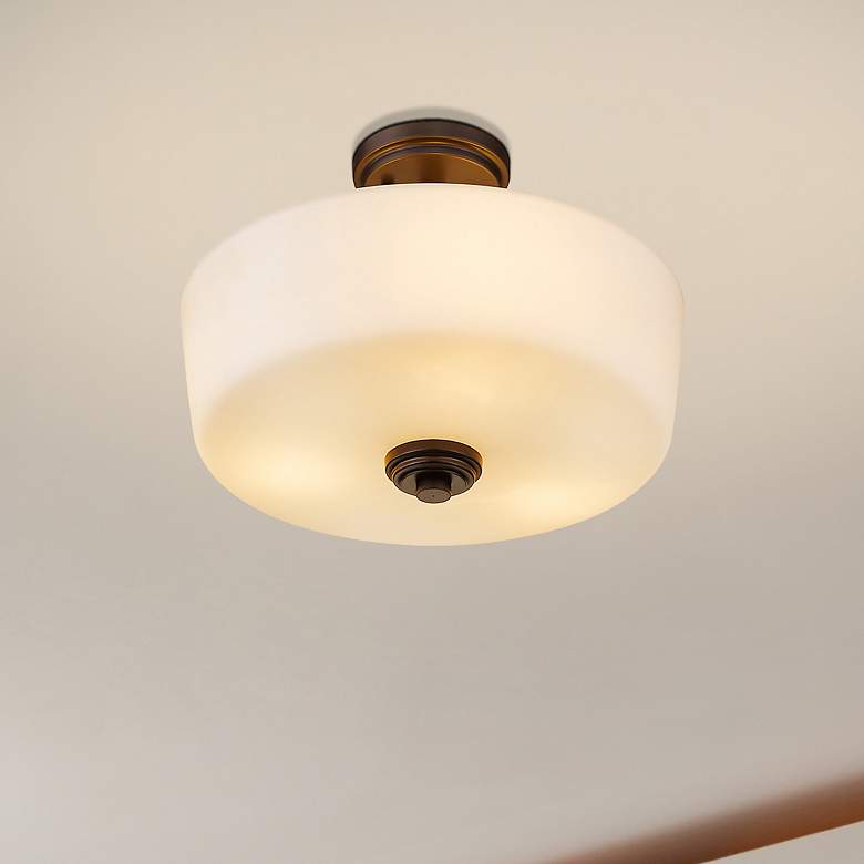 Image 1 Z-Lite Arlington 14 3/4" Wide Bronze and White Glass Ceiling Light