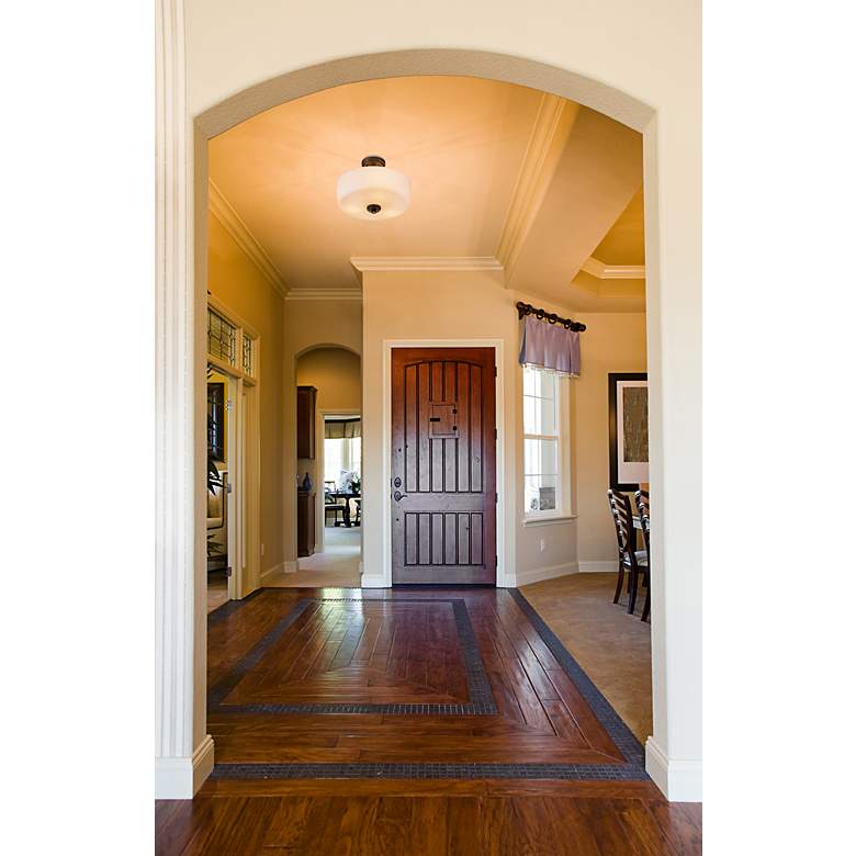 Image 5 Z-Lite Arlington 14 3/4" Wide Bronze and White Glass Ceiling Light more views