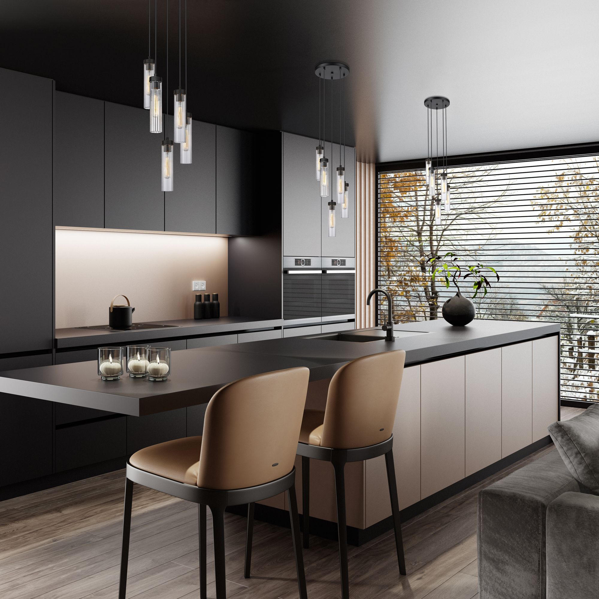 Image 3 Z-Lite Beau 12" Wide Matte Black Multi-Light Pendant more views