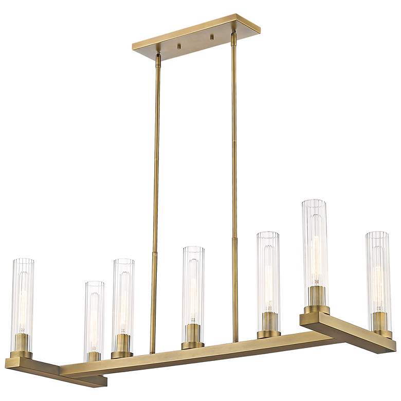 Image 1 Z-Lite Beau 44" Wide Modern Rubbed Brass 7-Light Linear Pendant