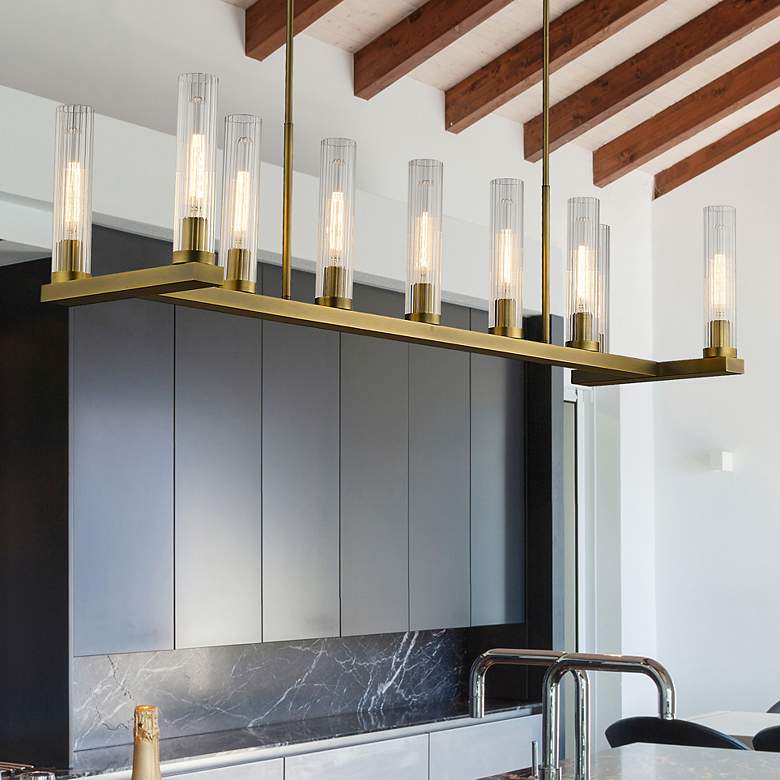 Image 2 Z-Lite Beau 56" Wide Modern Rubbed Brass 9-Light Linear Pendant