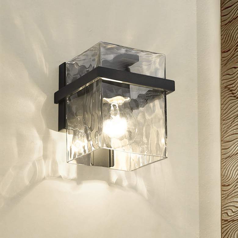 Image 2 Z-Lite Bennington 7" High Rustic Matte Black Rippled Glass Wall Sconce