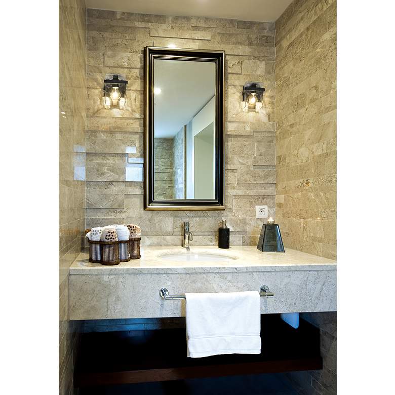 Image 4 Z-Lite Bennington 7" High Rustic Matte Black Rippled Glass Wall Sconce more views