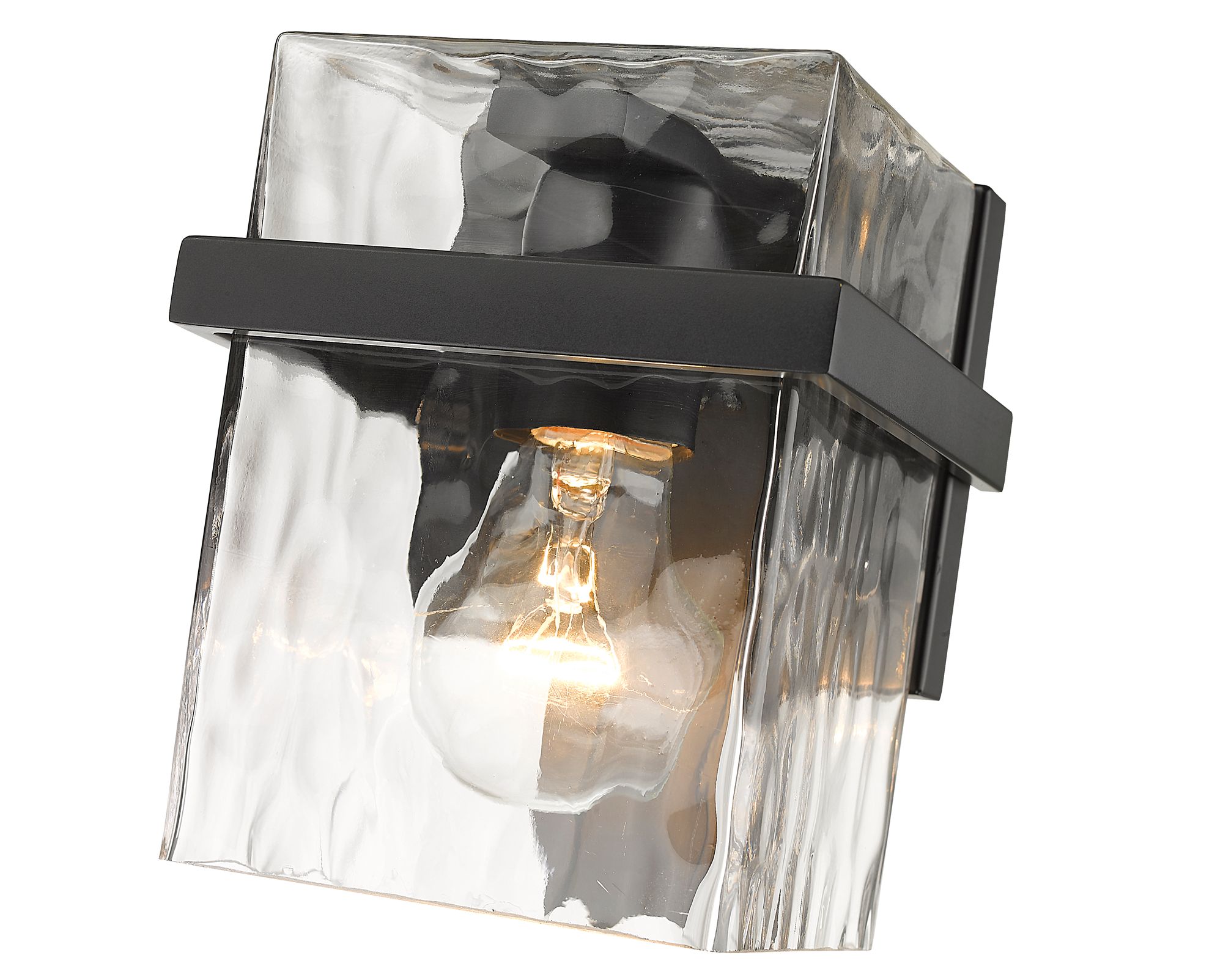 Z-Lite Bennington 7" High Rustic Matte Black Rippled Glass Wall Sconce in scene