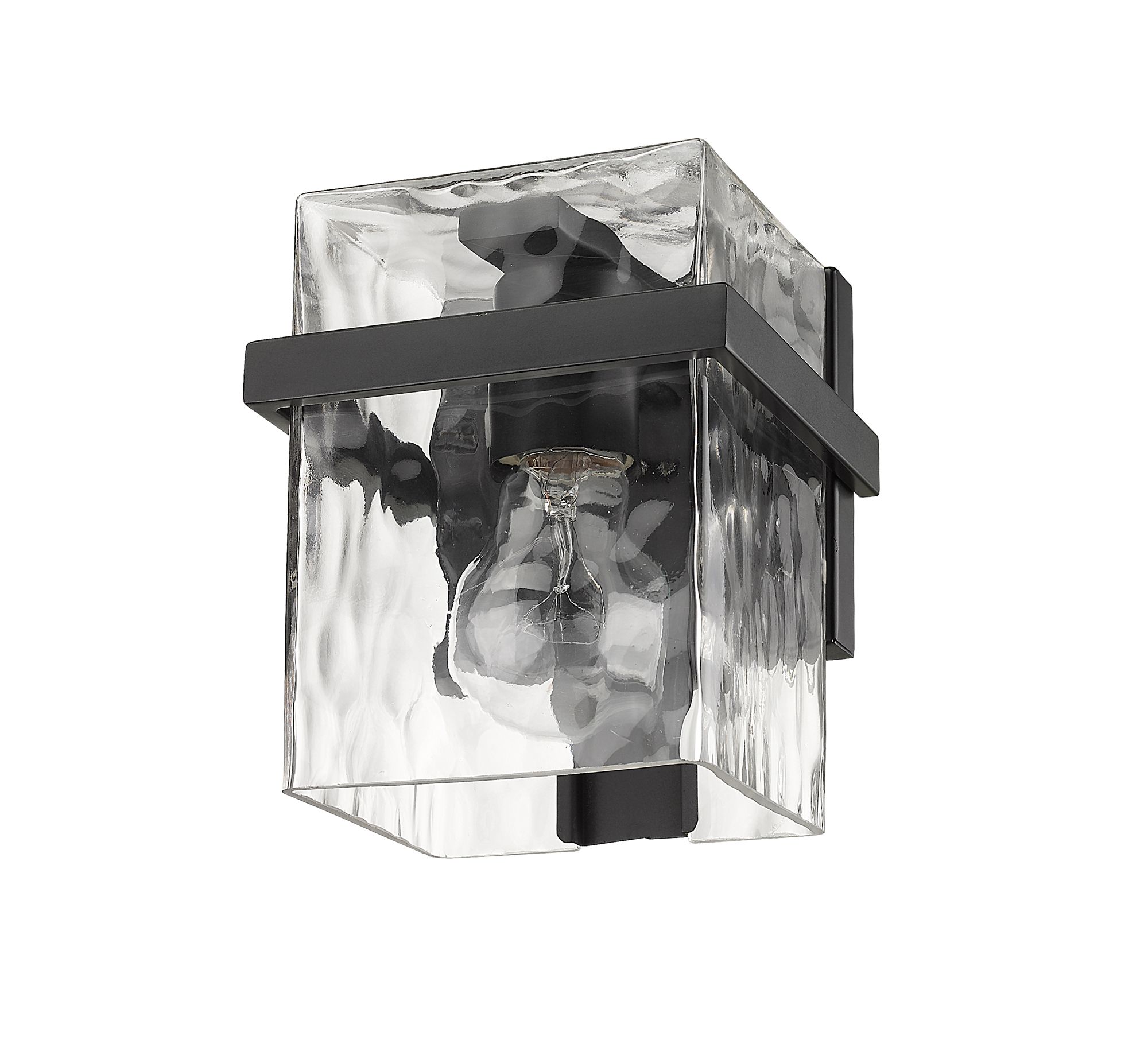 Z-Lite Bennington 7" High Rustic Matte Black Rippled Glass Wall Sconce in scene