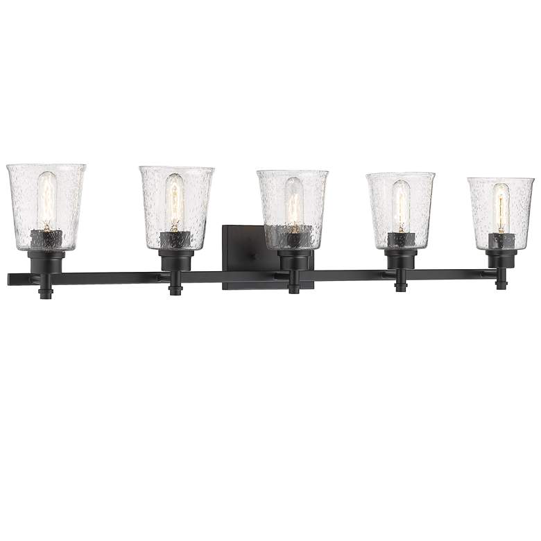 Image 1 Z-Lite Bohin 41.3" Wide 5-Light Matte Black Seeded Glass Bath Fixture