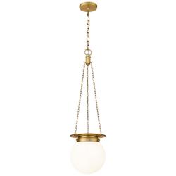 Z-Lite Calhoun 9" Wide Heritage Brass White Glass 1-Light Mini Pendant