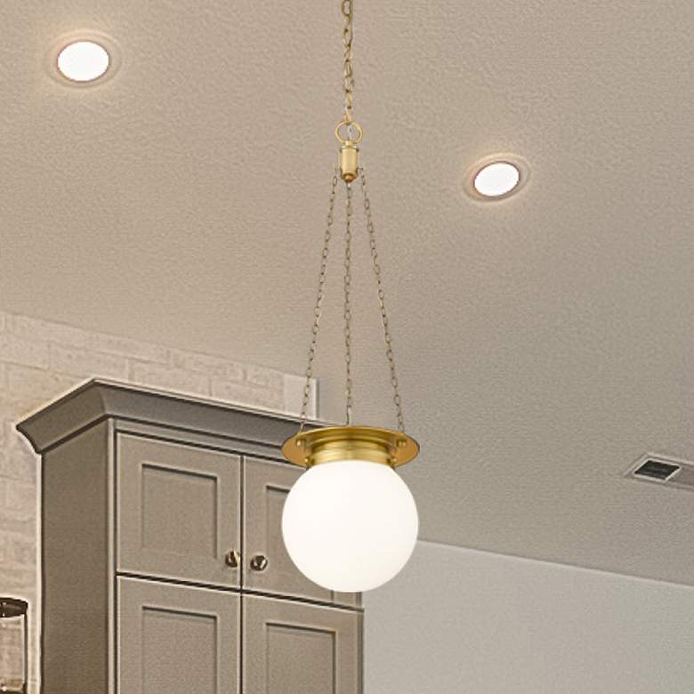 Image 1 Z-Lite Calhoun 9" Wide Heritage Brass White Glass 1-Light Mini Pendant
