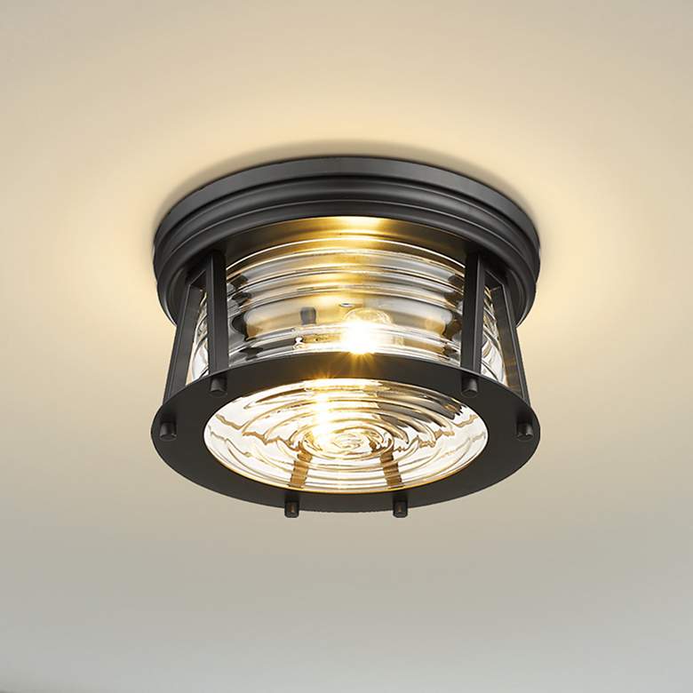 Image 1 Z-Lite Cape Harbor 12"W Matte Black 2-Light Ceiling Light