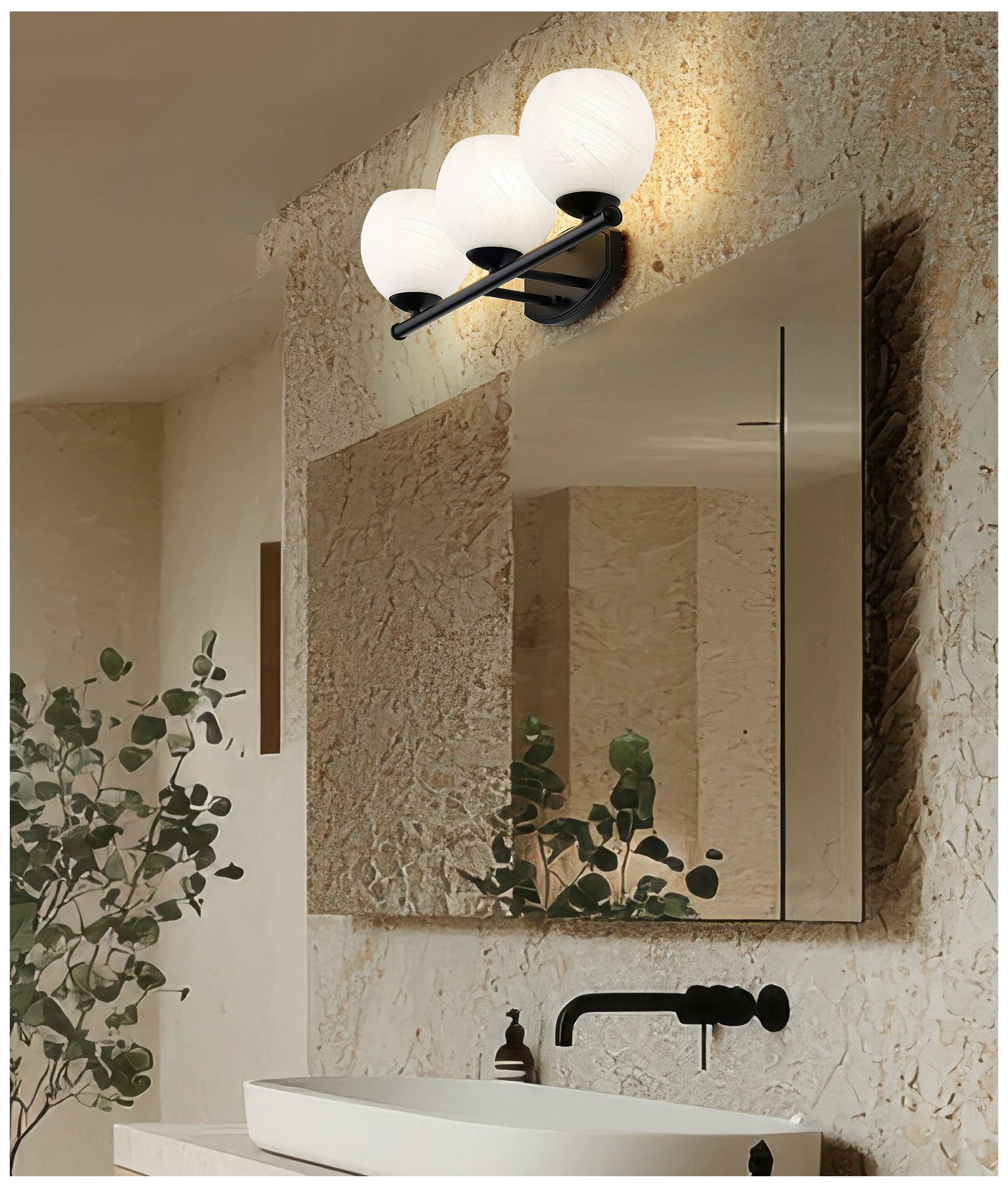 Image 3 Z-Lite Colette Matte Black 3 Light Vanity with Feathered White Shade more views