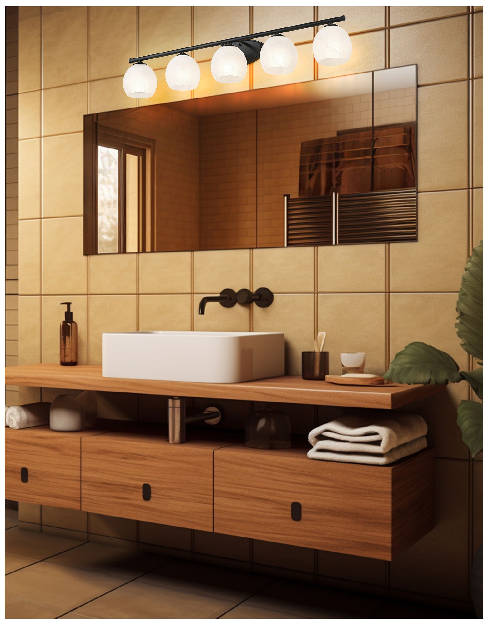 Image 3 Z-Lite Colette Matte Black 5 Light Vanity with Feathered White Shade more views