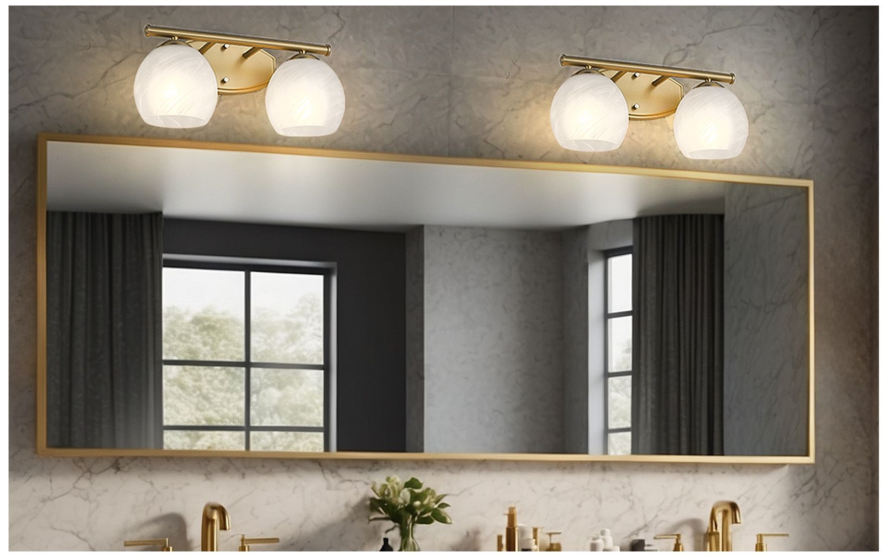 Image 2 Z-Lite Colette Modern Gold 2 Light Vanity with Feathered White Shade more views