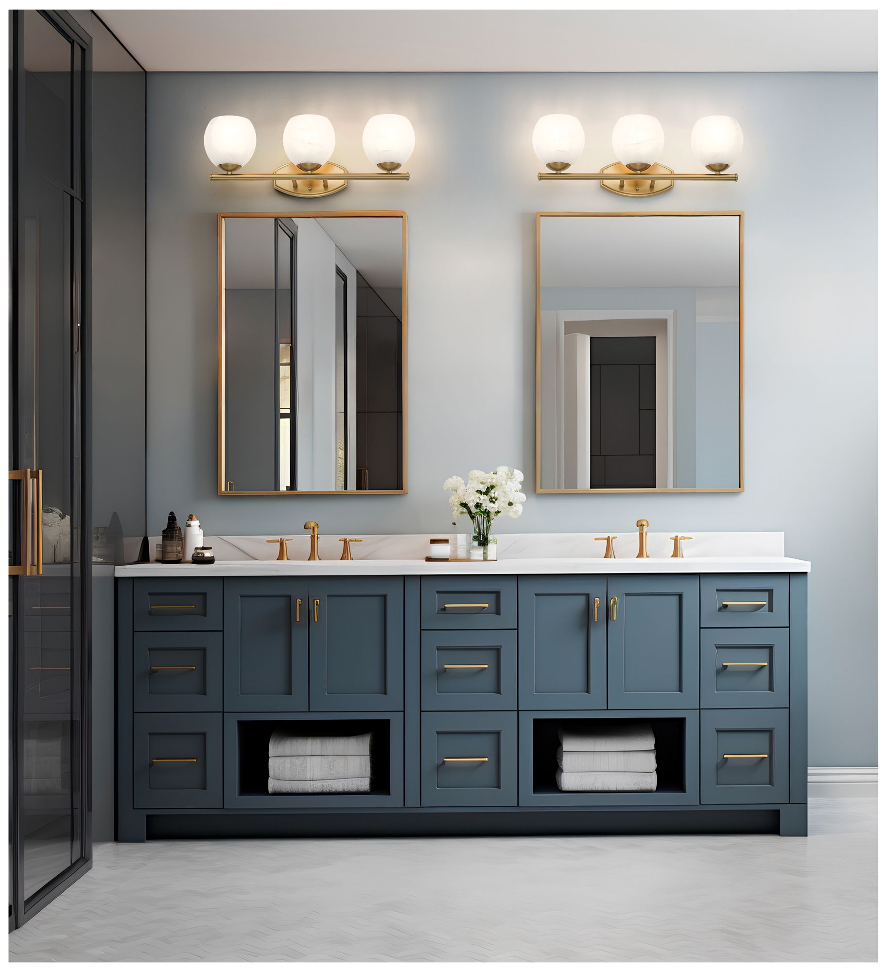 Image 3 Z-Lite Colette Modern Gold 3 Light Vanity with Feathered White Shade more views