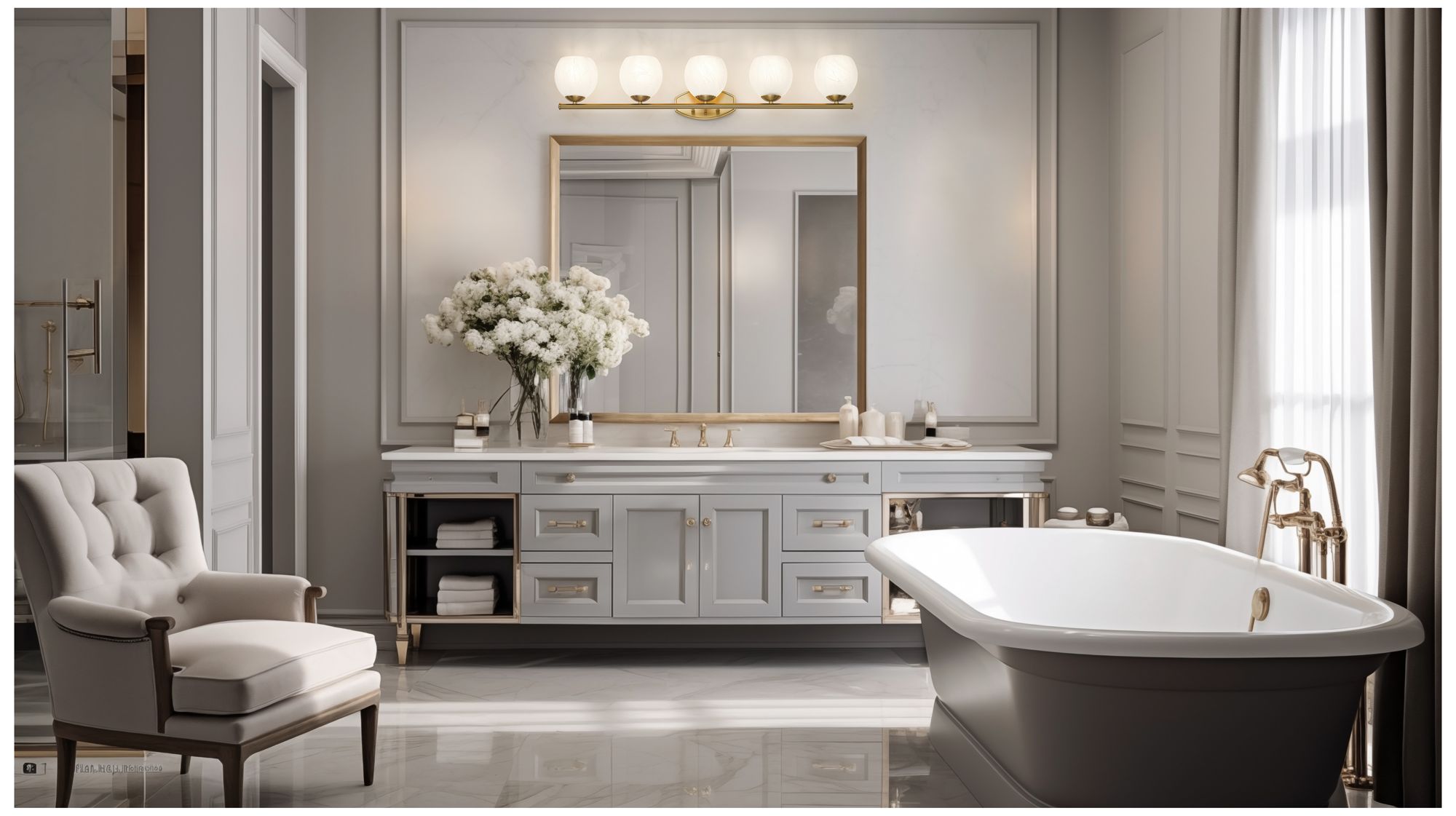 Image 2 Z-Lite Colette Modern Gold 5 Light Vanity with Feathered White Shade more views