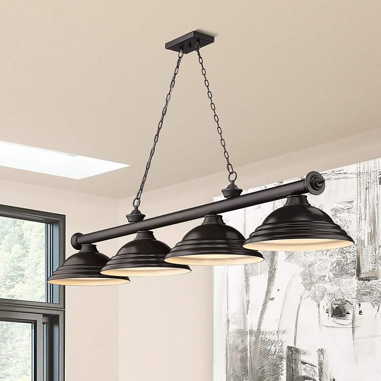 Image 1 Z-Lite Cordon 81 1/4" Bronze 4-Light Step Cone Billiard Pendant