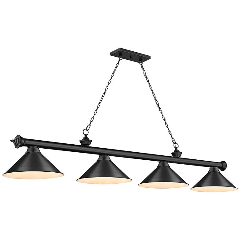 Image 3 Z-Lite Cordon 81 1/4" Matte Black 4-Light Cone Shade Billiard Pendant