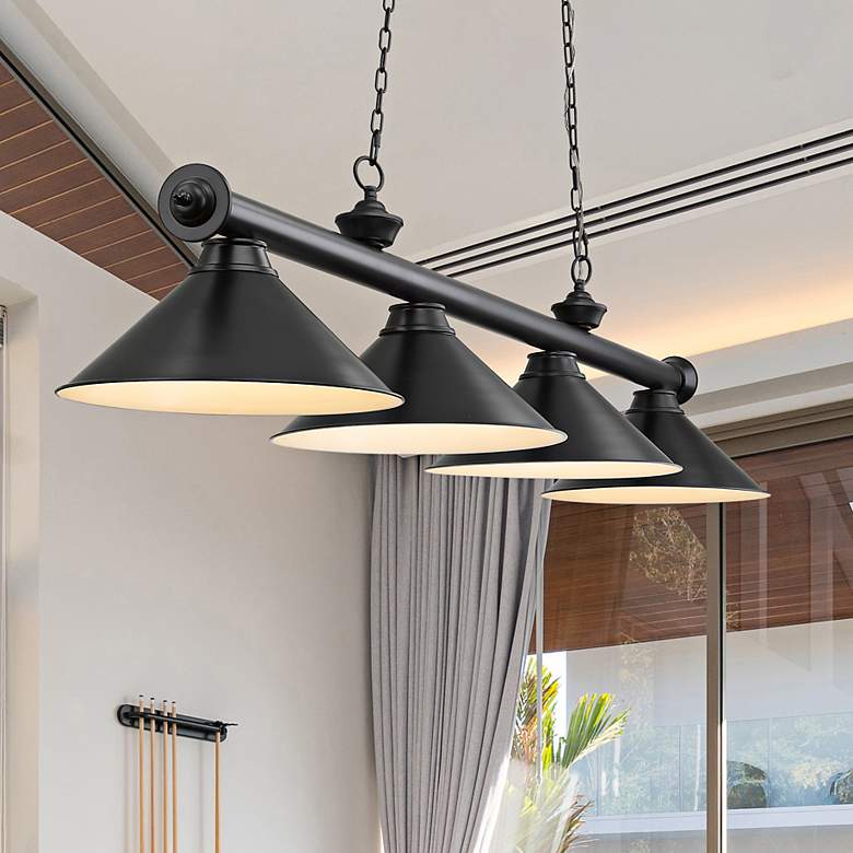 Image 2 Z-Lite Cordon 81 1/4" Matte Black 4-Light Cone Shade Billiard Pendant