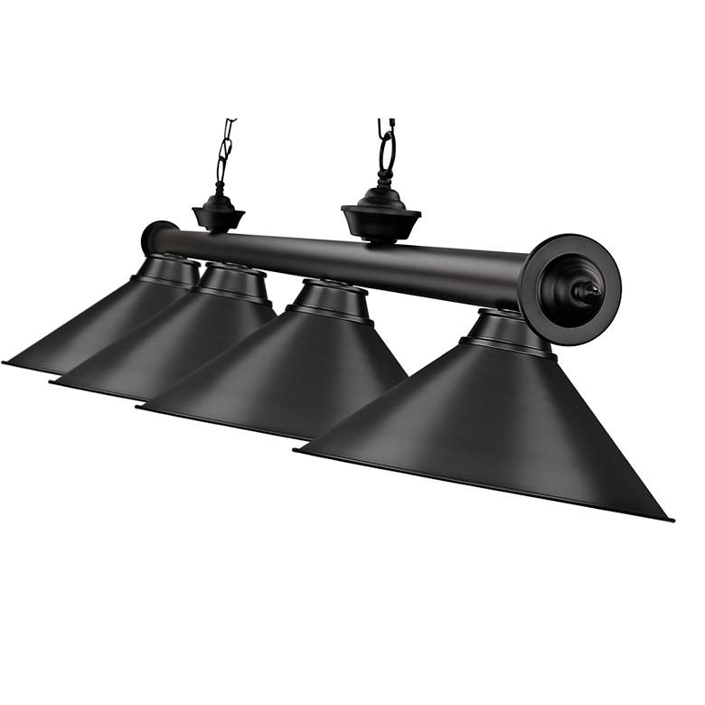 Image 5 Z-Lite Cordon 81 1/4" Matte Black 4-Light Cone Shade Billiard Pendant more views