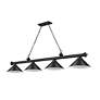 Z-Lite Cordon 81 1/4" Matte Black 4-Light Cone Shade Billiard Pendant in scene