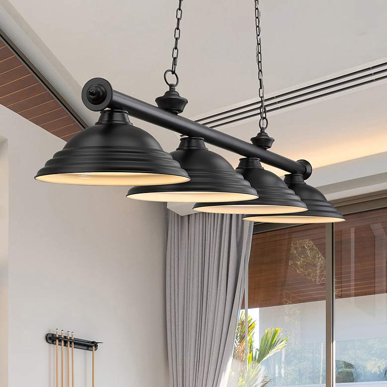 Image 1 Z-Lite Cordon 81 1/4" Matte Black 4-Light Step Cone Billiard Pendant