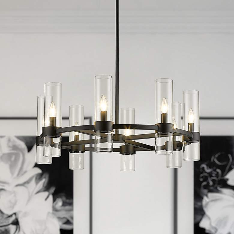 Image 2 Z-Lite Datus 32" Wide 8-Light Matte Black Clear Glass Ring Chandelier