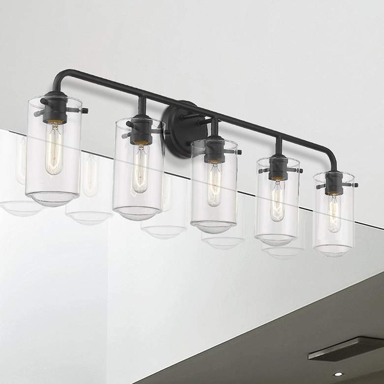 Image 2 Z-Lite  Delaney 38" Wide High Matte Black 5-Light Bath Light