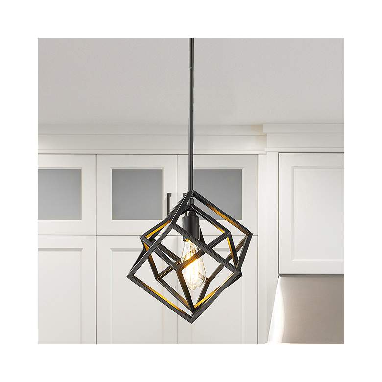 Image 1 Z-Lite Euclid 12" Wide 1-Light Geometric Matte Black Mini Pendant