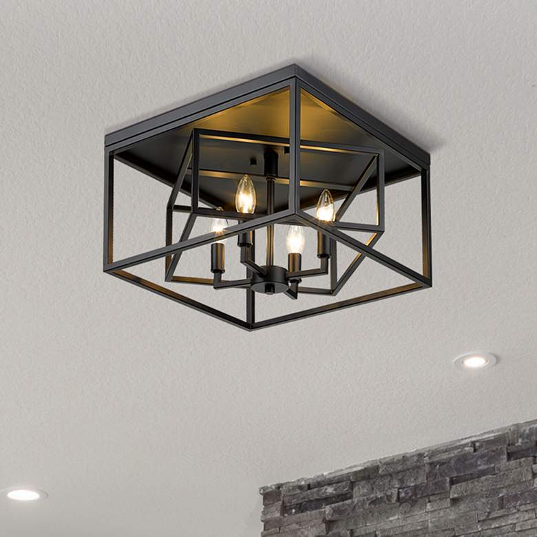 Image 1 Z-Lite Euclid 15" Wide 4-Light Matte Black Geometric Ceiling Light