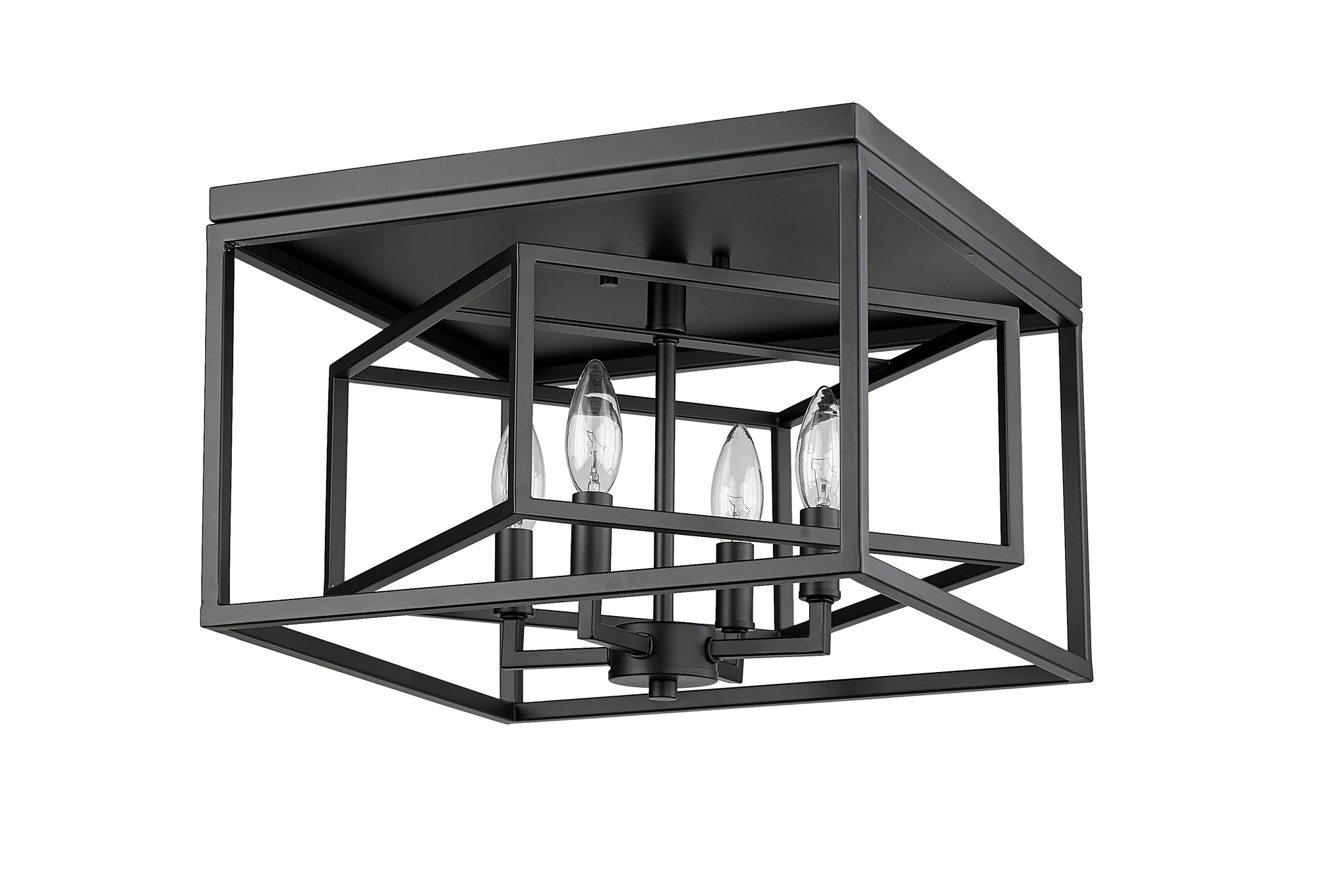 Z-Lite Euclid 15" Wide 4-Light Matte Black Geometric Ceiling Light