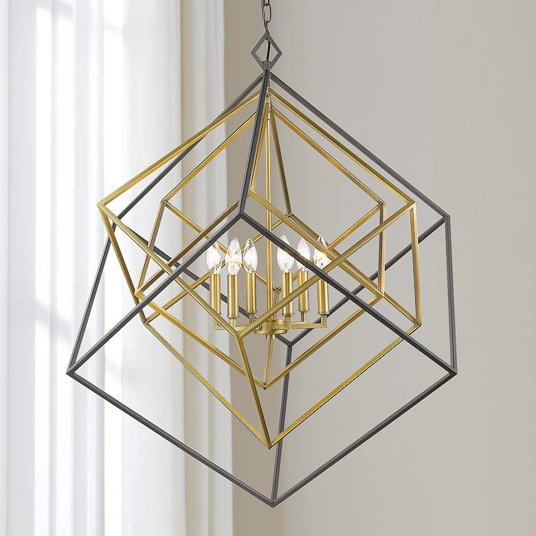 Image 1 Z-Lite Euclid 35 1/2" Brass Bronze 6-Light Modern Geometric Chandelier