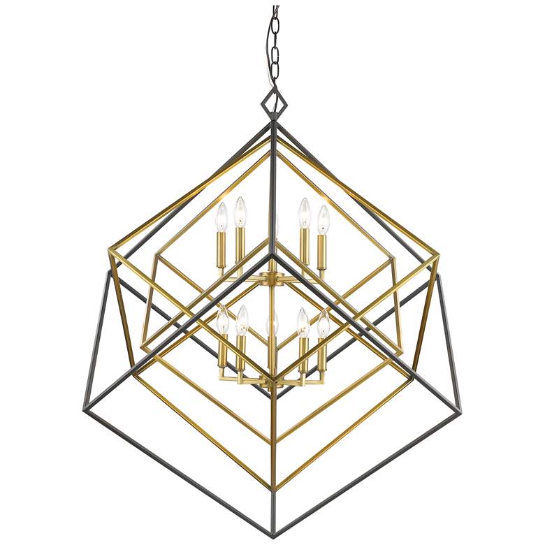 Image 1 Z-Lite Euclid 41 1/2" 10-Light Brass and Bronze Geometric Chandelier