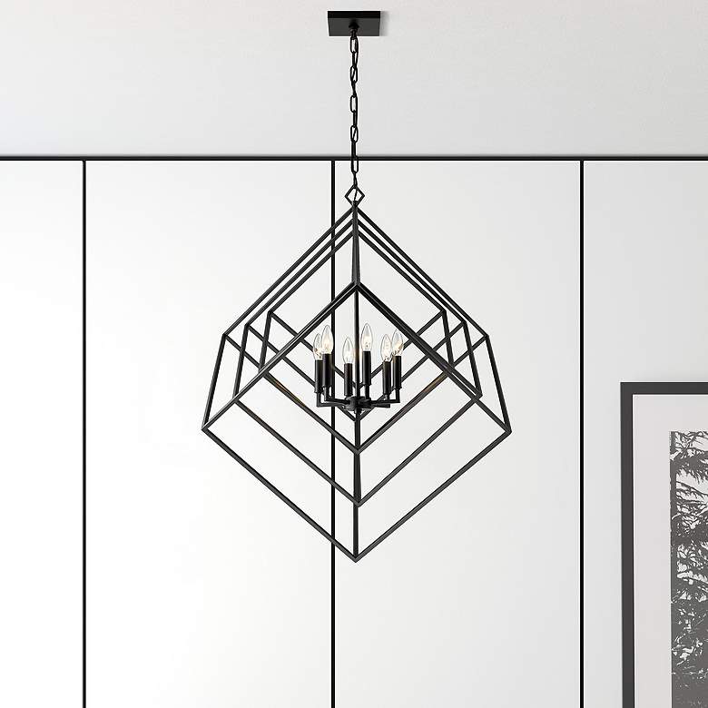 Image 1 Z-Lite Euclide 35 1/2" Wide 6-Light Matte Black Geometric Chandelier