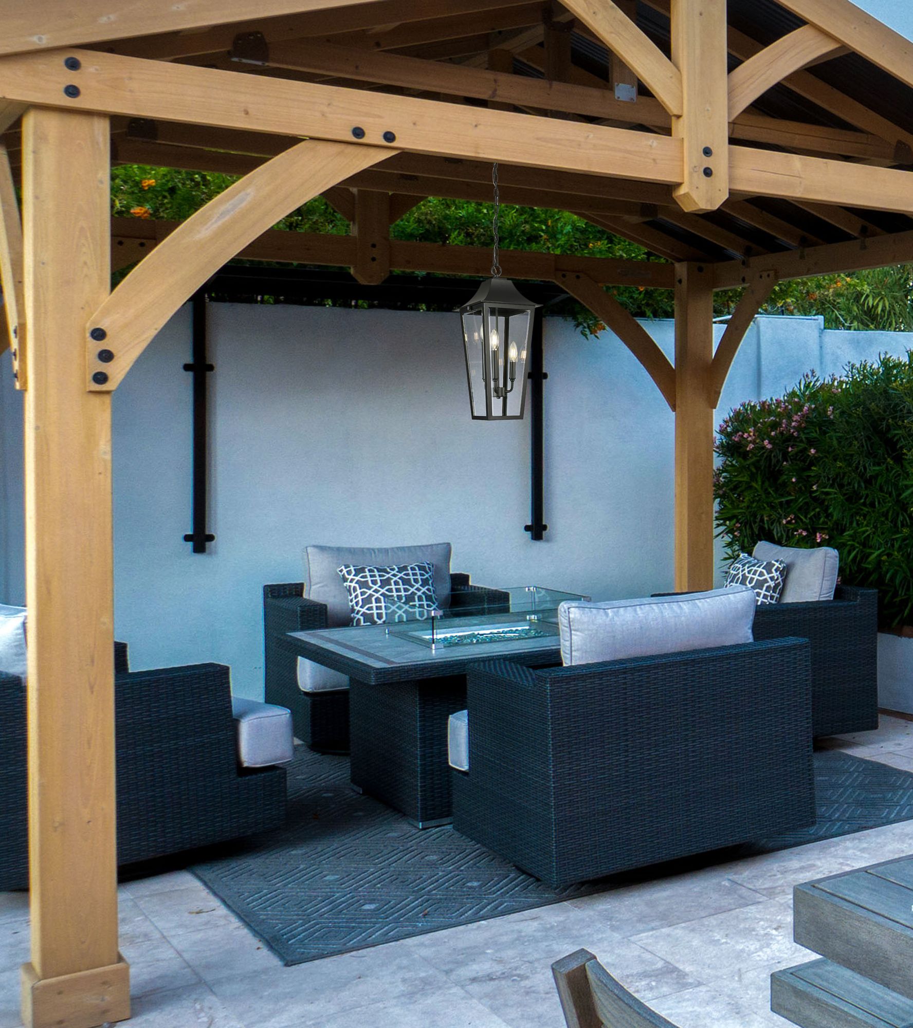 Thumbnail2 of Z-Lite Gannon 23" High Black 3-Light Outdoor Hanging Light more views