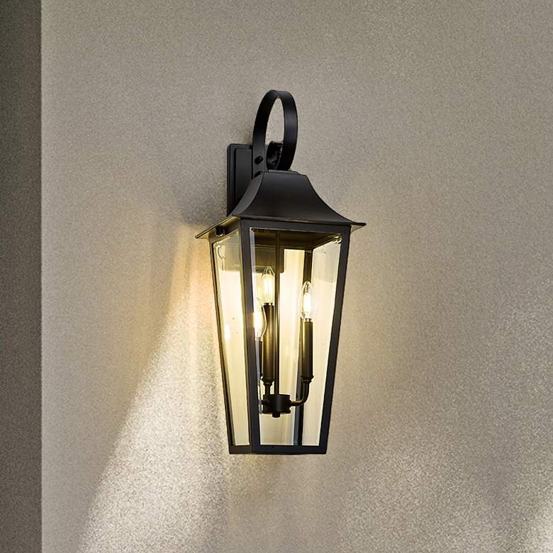 Image 2 Z-Lite Gannon 27 1/4" High Black 3-Light Outdoor Wall Light