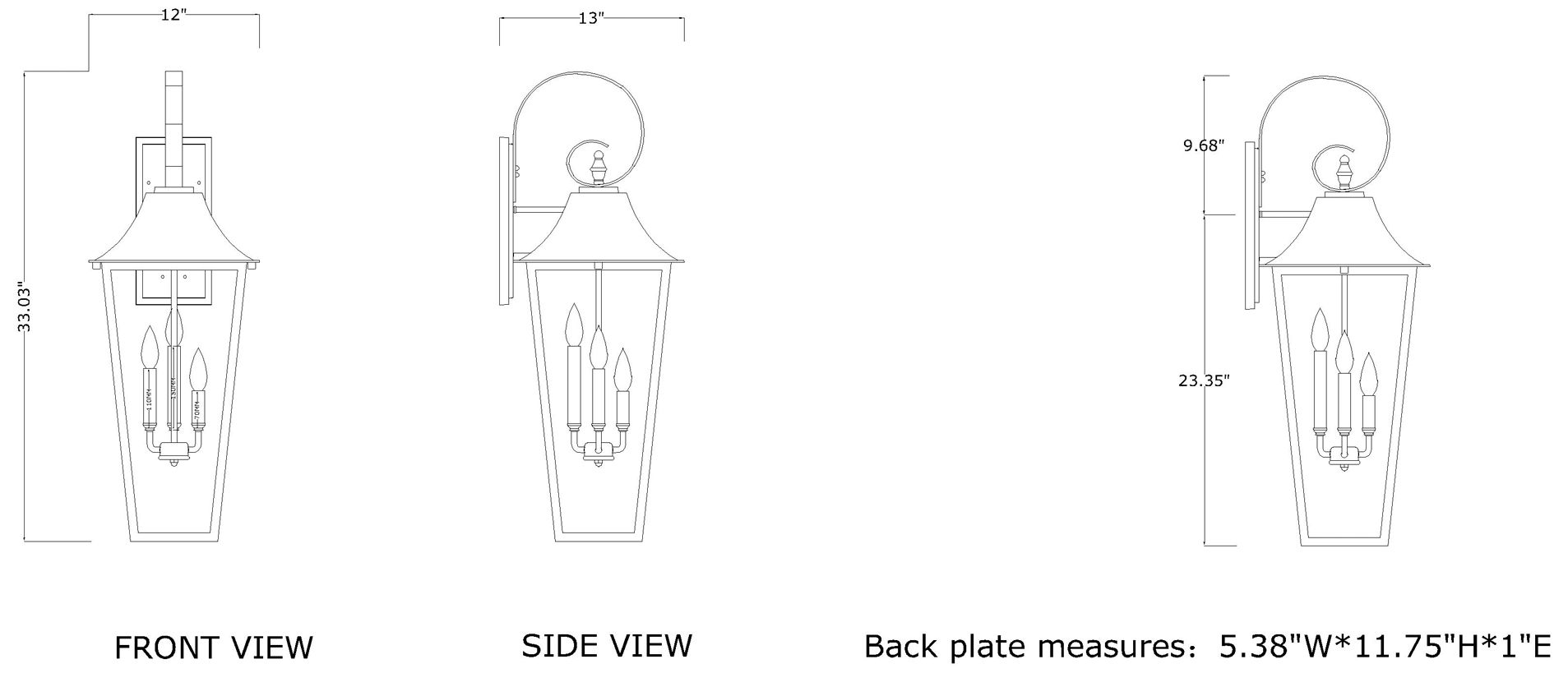 Z-Lite Gannon 33 1/4" High Black 3-Light Outdoor Wall Light
