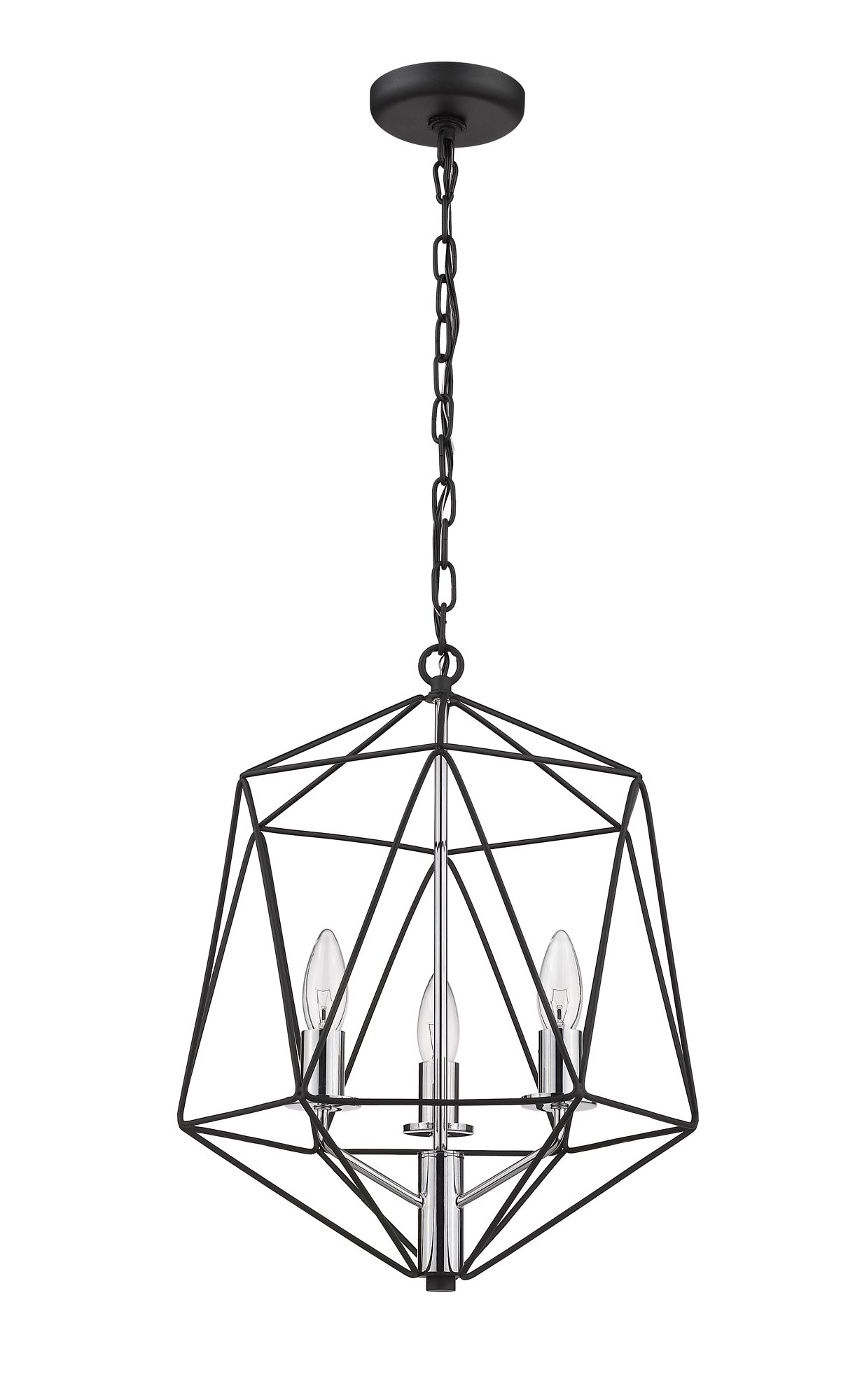 Z-Lite Geo 14 1/4"W Matte Black and Chrome 3-Light Chandelier