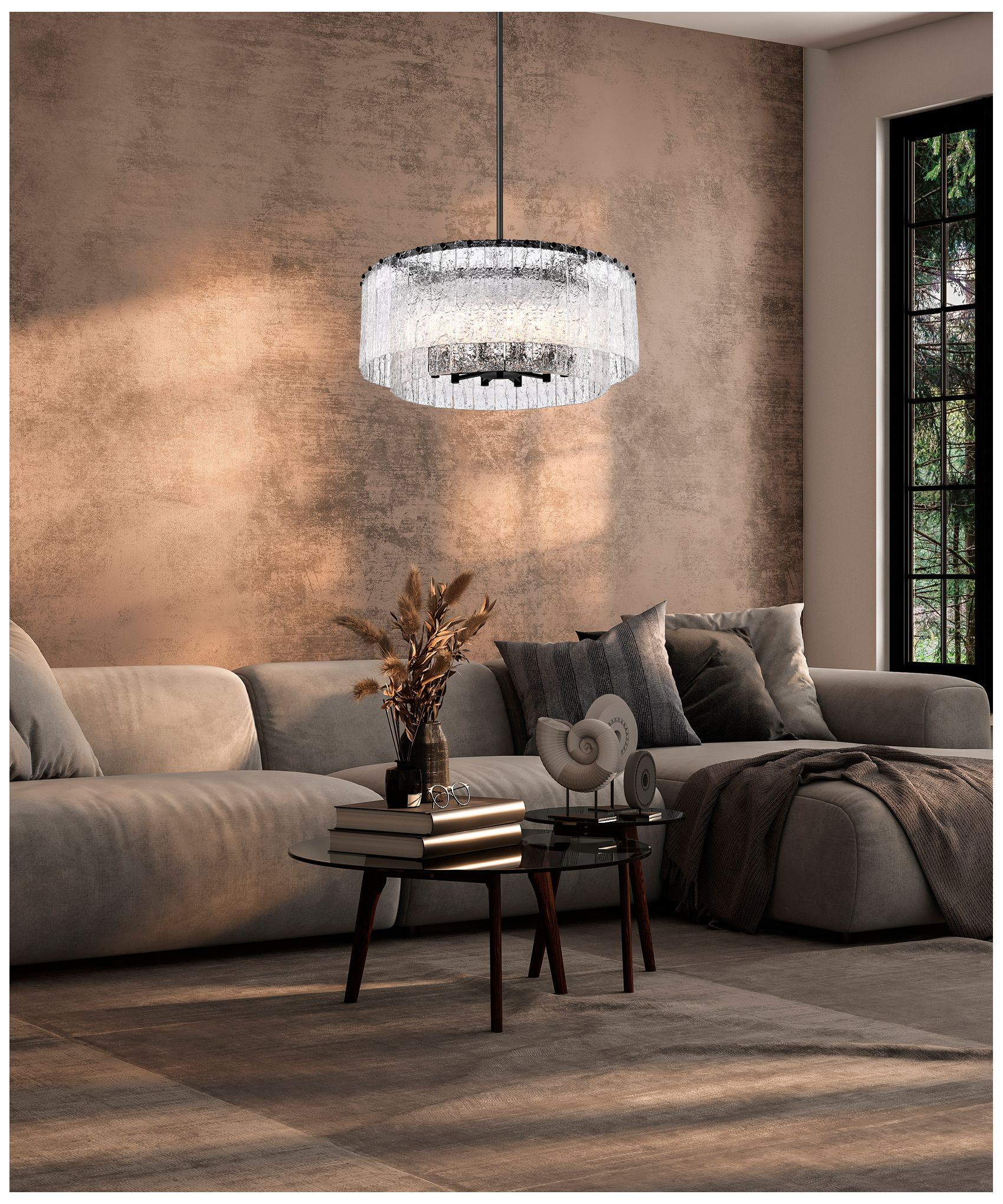 Image 3 Z-Lite Glacier 33"W Matte Black 2-Layer Drum Pendant Light more views