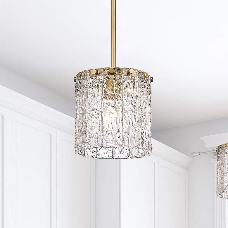 Image 1 Z-Lite Glacier 8 1/2" Wide Modern Gold Textured Glass Mini Pendant