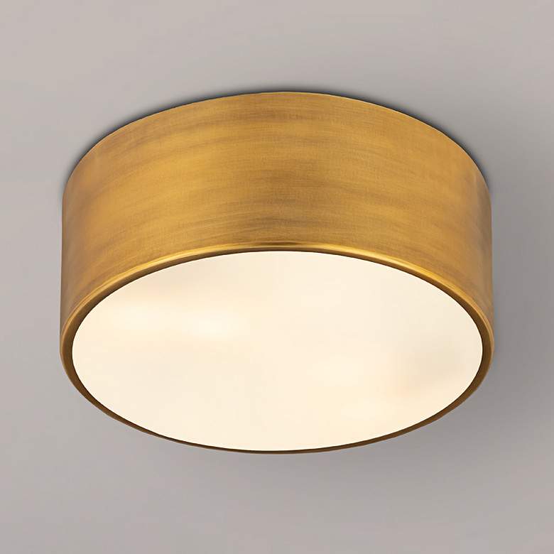 Image 2 Z-Lite Harley 12" Wide Rubbed Brass Drum Ceiling Light