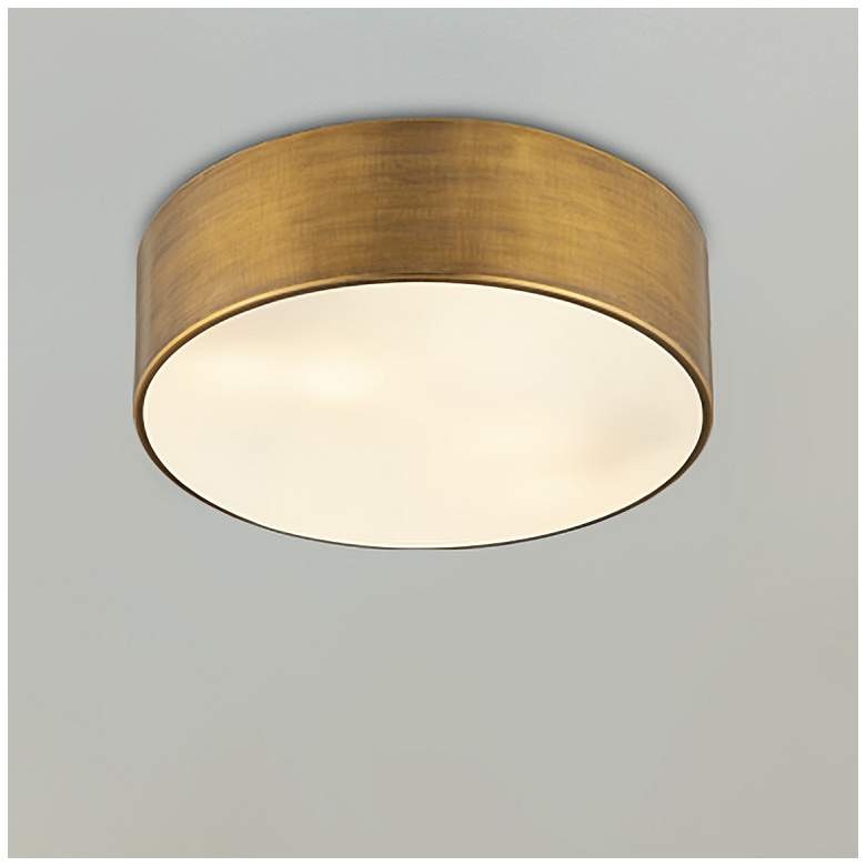 Image 2 Z-Lite Harley 16" Wide Rubbed Brass Drum Ceiling Light