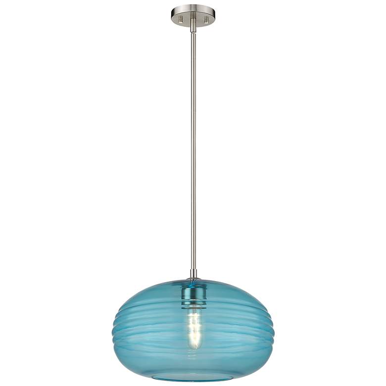 Image 2 Z-Lite Harmony 14" Wide Brushed Nickel Blue Glass Pendant Light