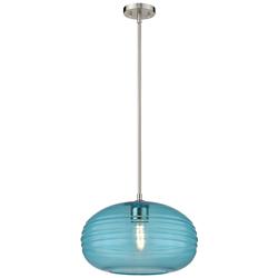 Z-Lite Harmony 14" Wide Brushed Nickel Blue Glass Pendant Light