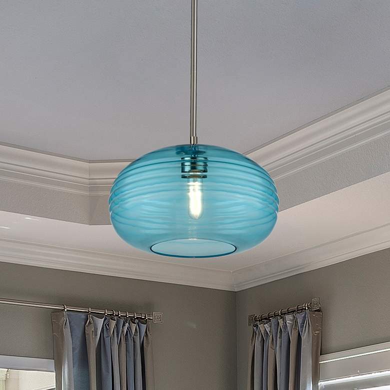 Image 1 Z-Lite Harmony 14" Wide Brushed Nickel Blue Glass Pendant Light