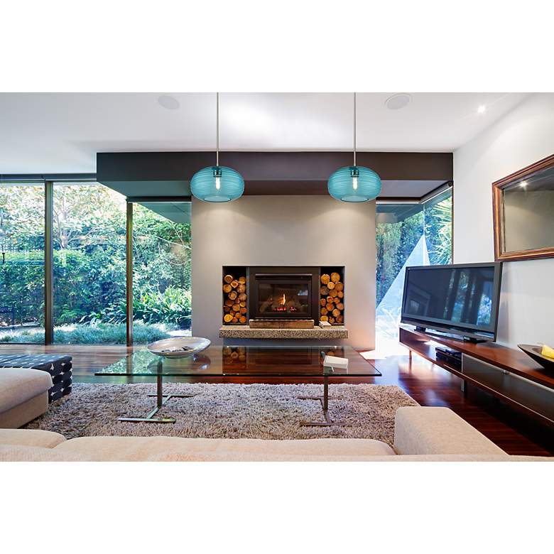 Image 7 Z-Lite Harmony 14" Wide Brushed Nickel Blue Glass Pendant Light more views