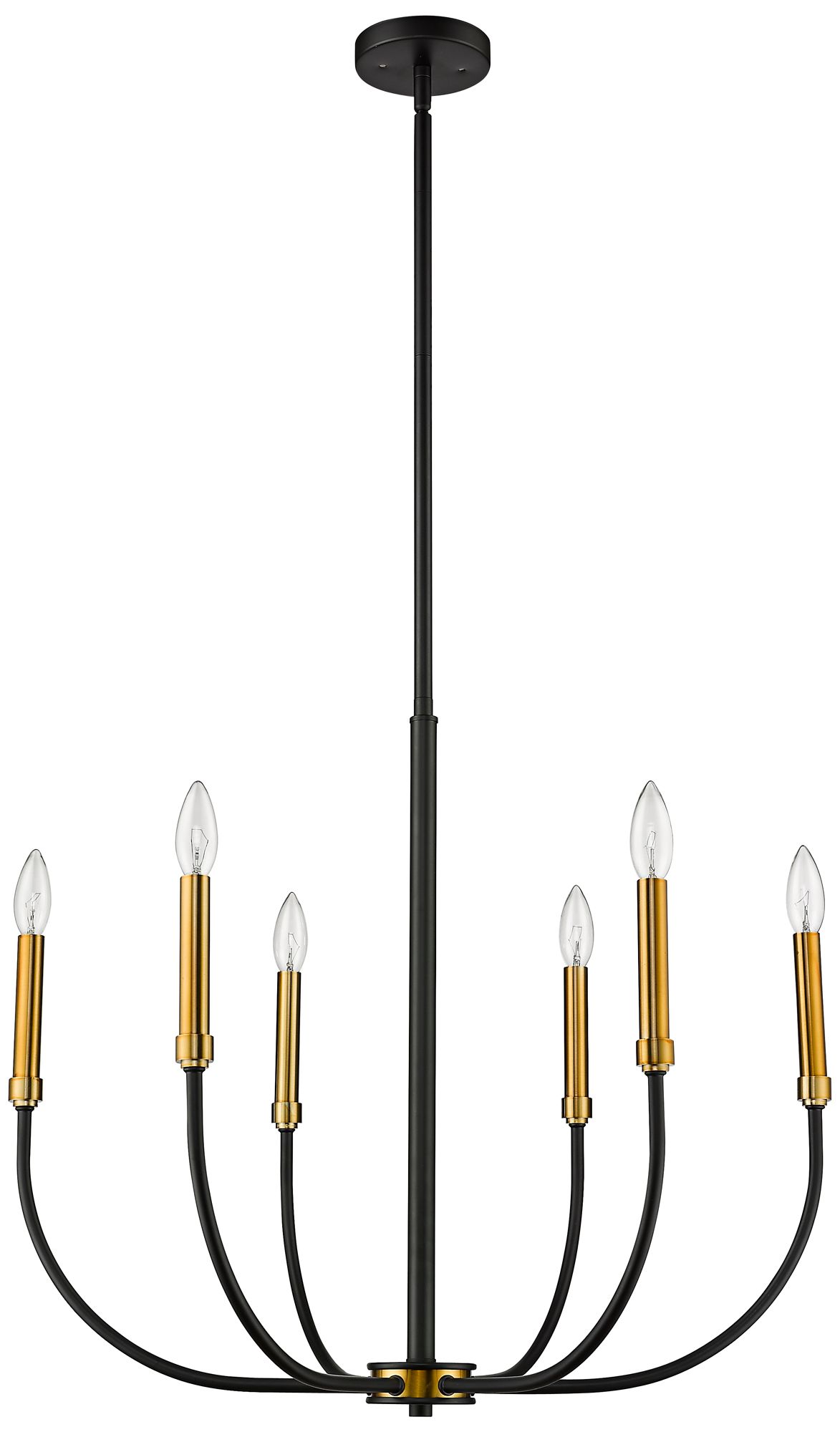Z-Lite Haylie 26" Matte Black Olde Brass 6-Light Candelabra Chandelier in scene