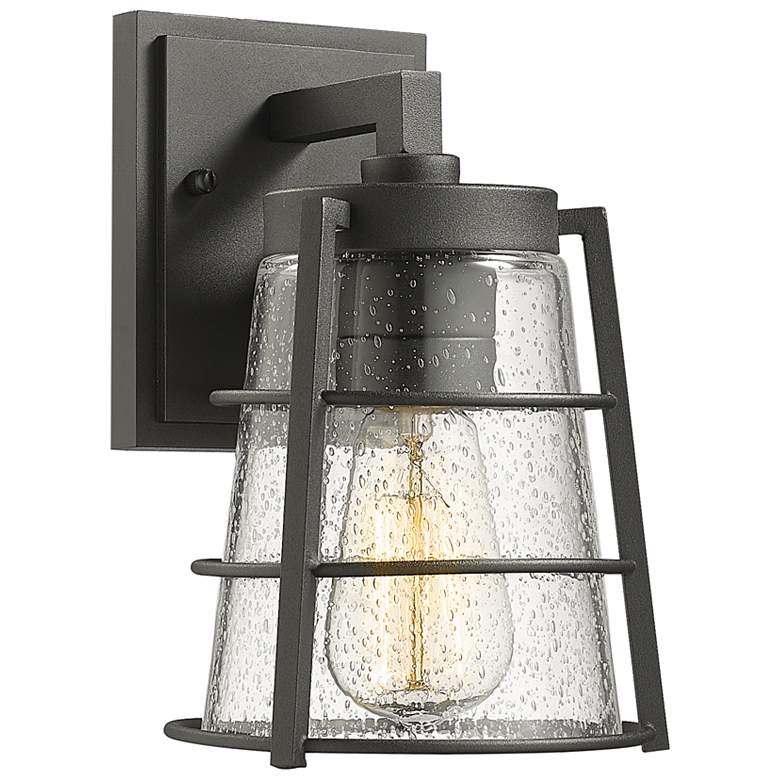 Image 1 Z-Lite Helix 9 1/4 inch Industrial Black Seeded Glass Outdoor Wall Light
